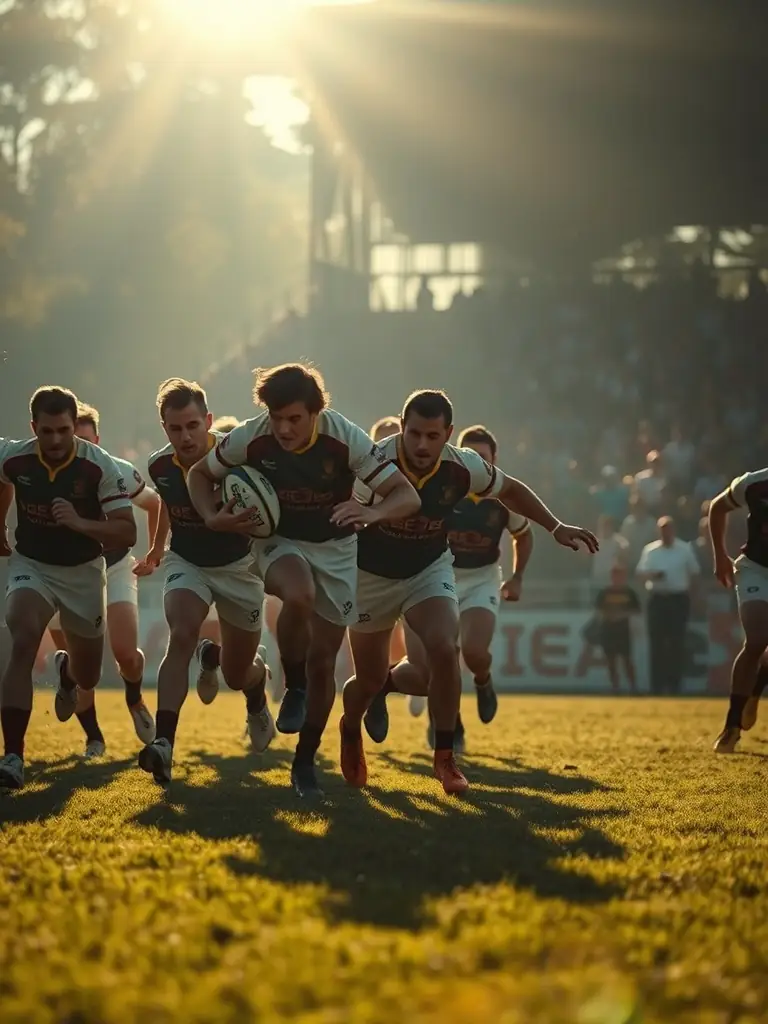 A rugby team from LES GENETS UZERCHOIS in action during a match, demonstrating the physicality and strategy of the sport.